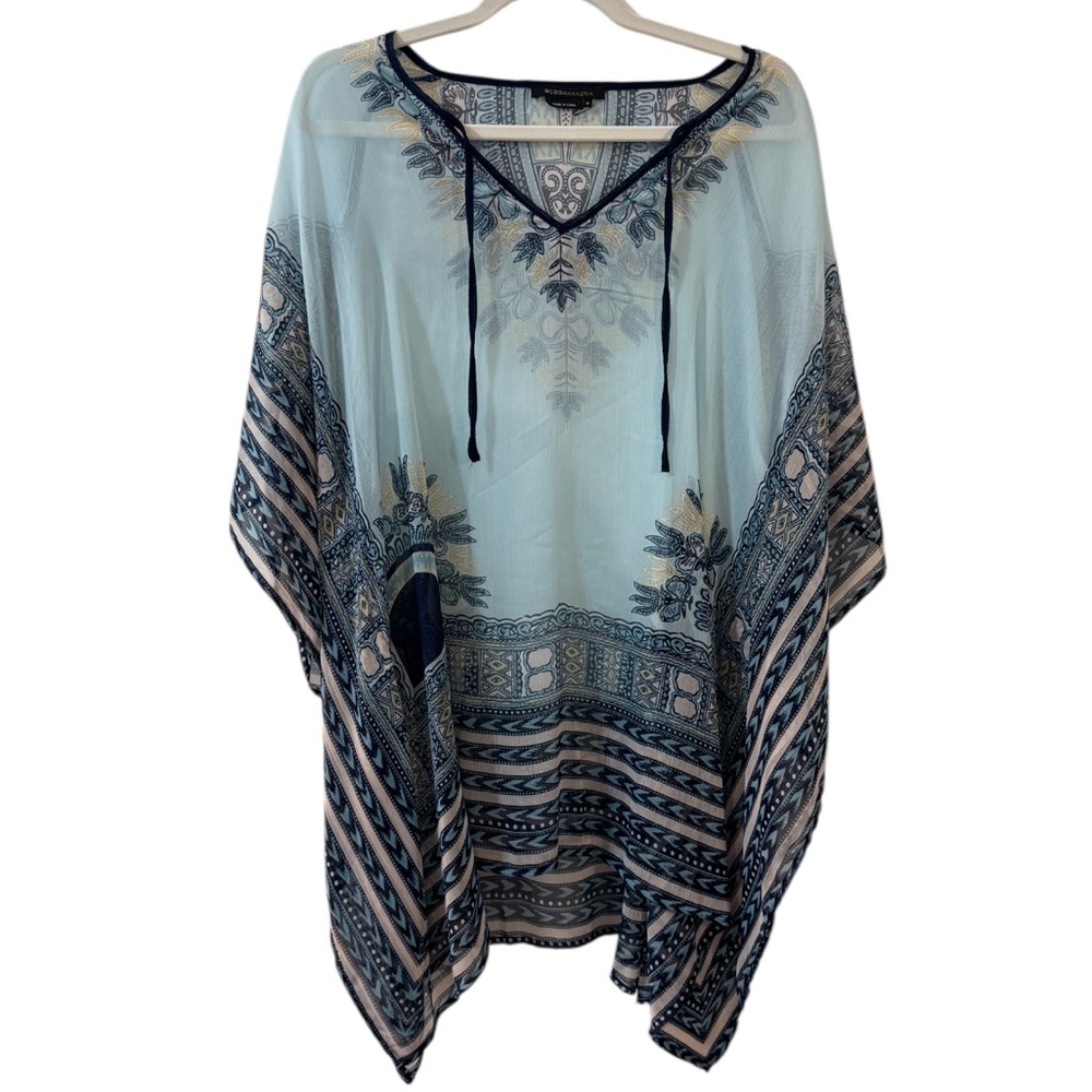 BCBGMaxAzria Navy and Light Blue Paisley Tunic